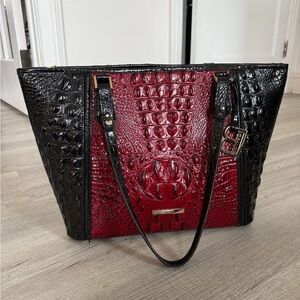Brahmin Croc-Embossed Red and Black Tote Bag